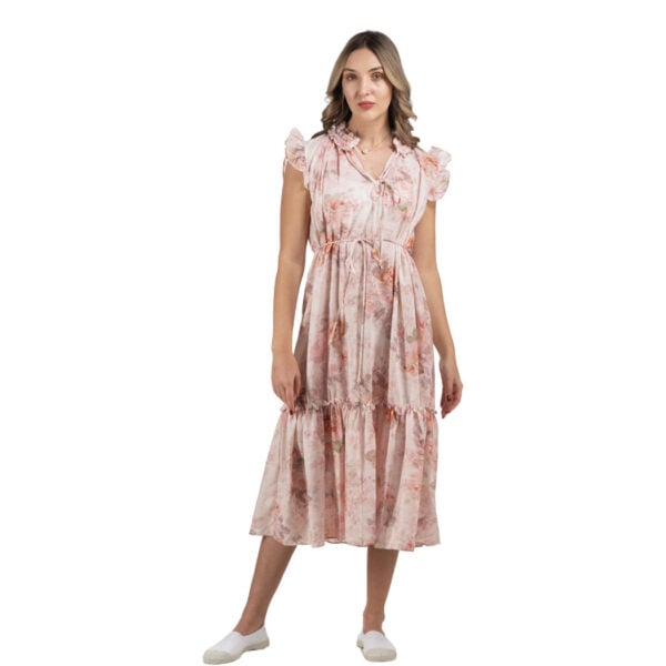 Frill detail beaded floral dress