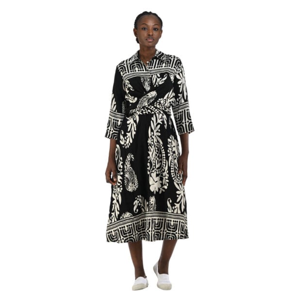 Heraldic print belted dress
