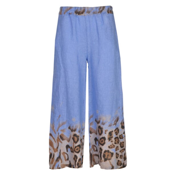 100% Linen animal print wide leg pants