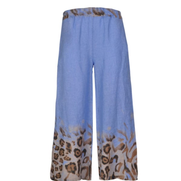 100% Linen animal print wide leg pants