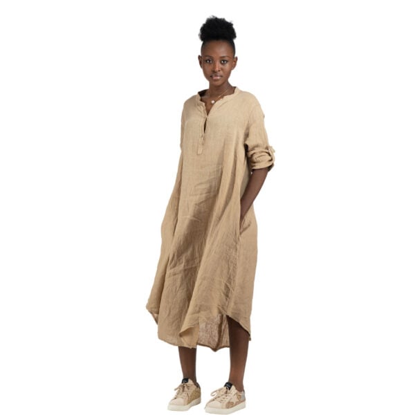 100% Linen button back detail dress