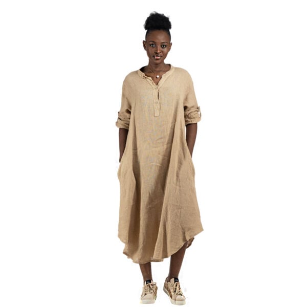 100% Linen button back detail dress