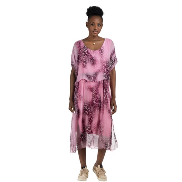 Double layer leopard print silky dress