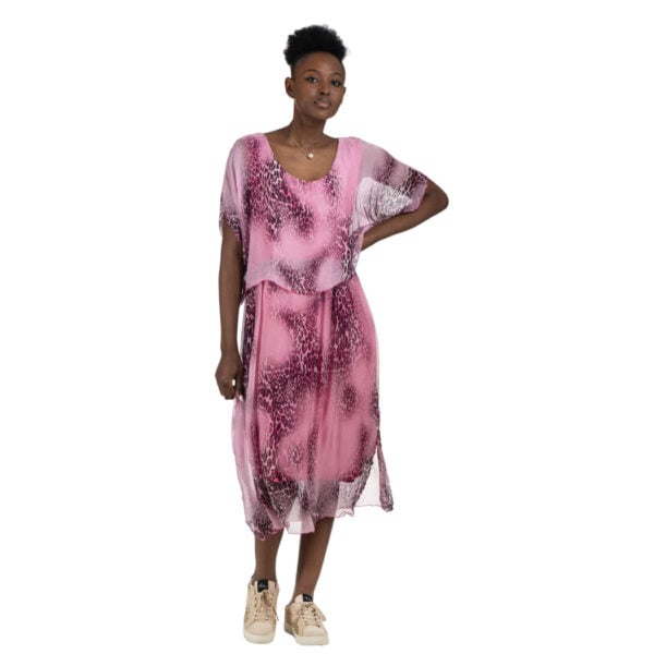 Double layer leopard print silky dress