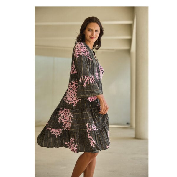 Coral print striped lurex dress