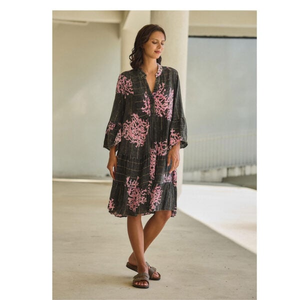 Coral print striped lurex dress