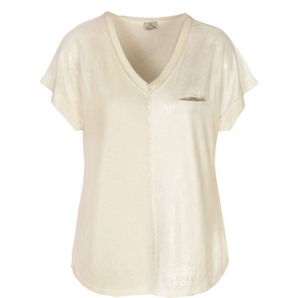 Sequin trim overdyed knit top