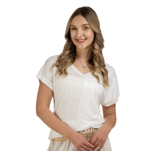 Sequin trim overdyed knit top