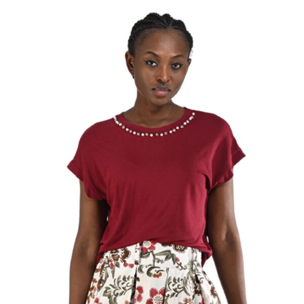 Diamante pearl detail cap sleeve top