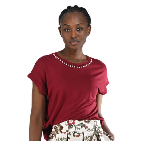 Diamante pearl detail cap sleeve top