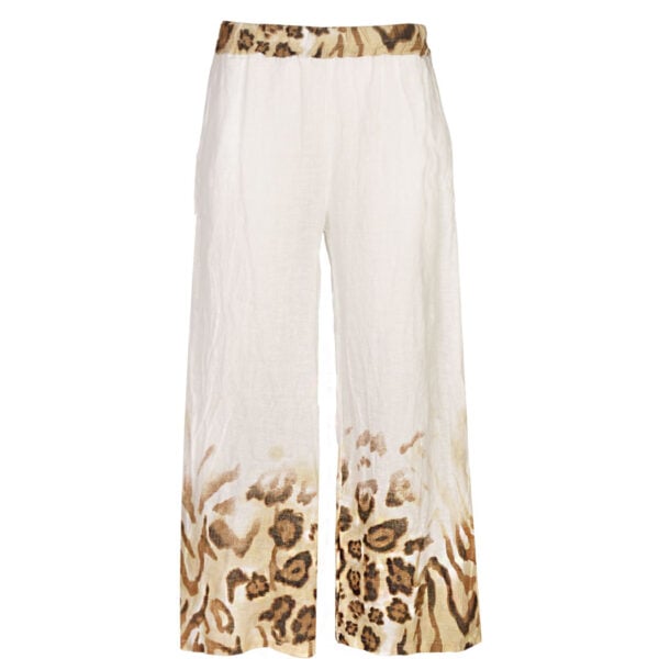 100% Linen animal print wide leg pants