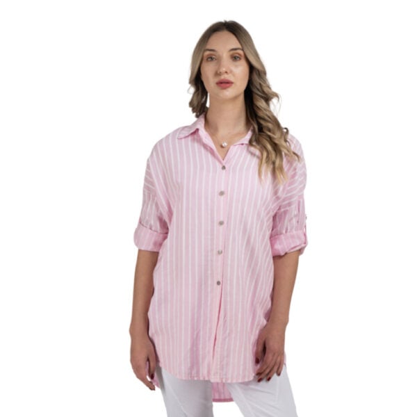 Front knot long striped shirt