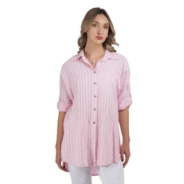 Front knot long striped shirt