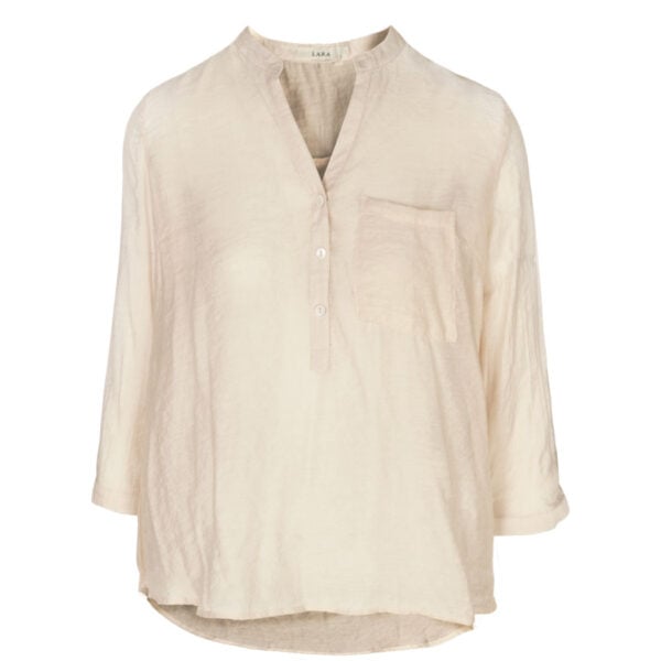 3/4 Sleeve front pocket sheer blouse