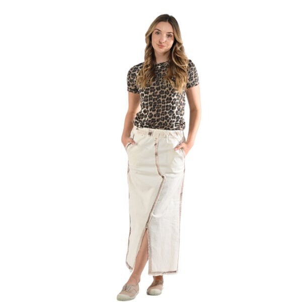 Raw-edge paint stripe skirt