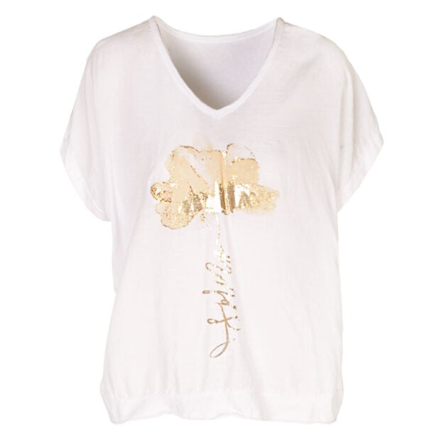 2-Textured raw-edge foil flower top