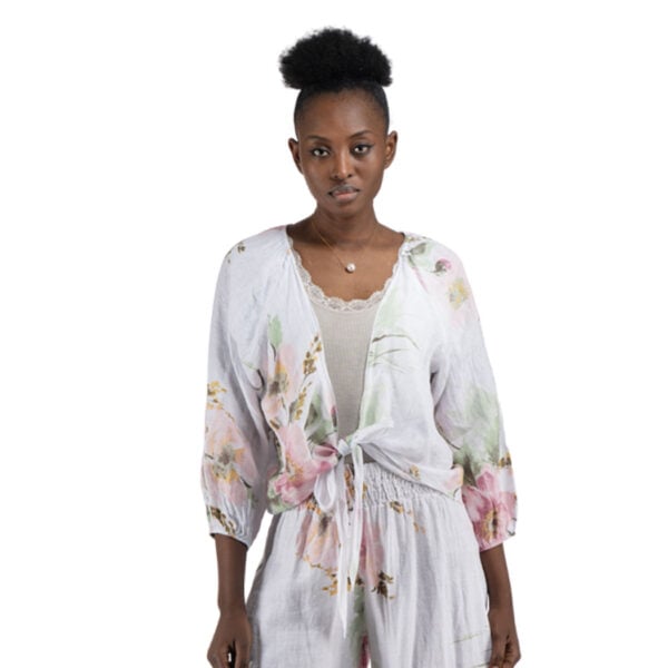 100% Linen flower print cardi