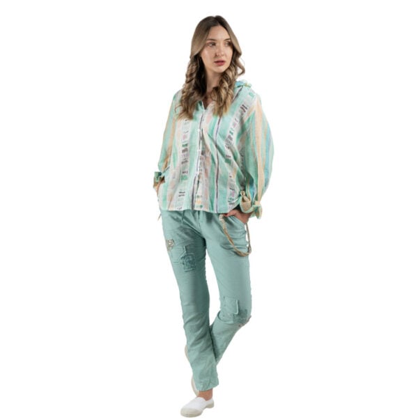 Paint brush striped frill shirt