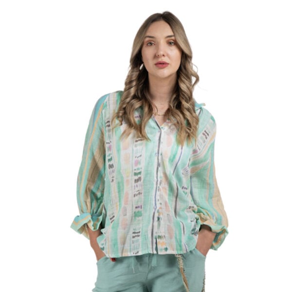Paint brush striped frill shirt