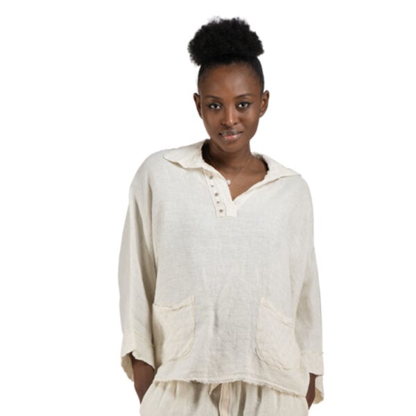 100% Linen raw-edge anglaise studded top