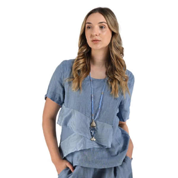 100% Linen silky asymmetrical detail top