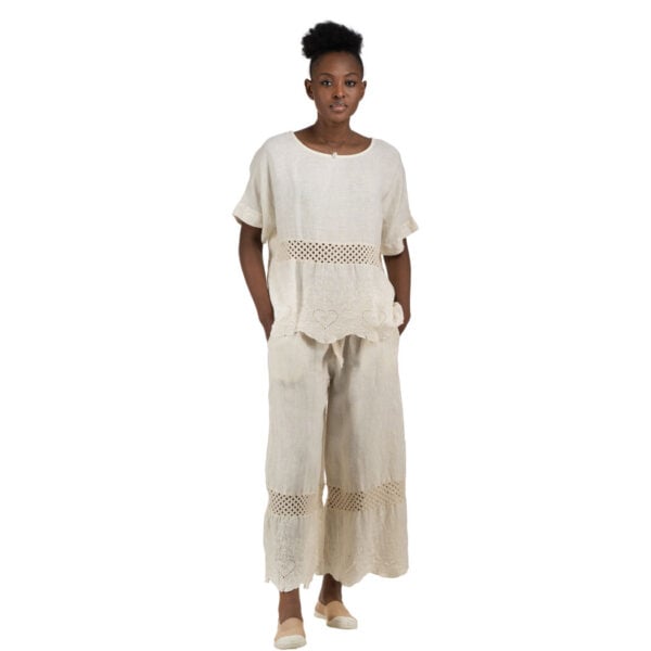 100% Linen crochet anglaise top