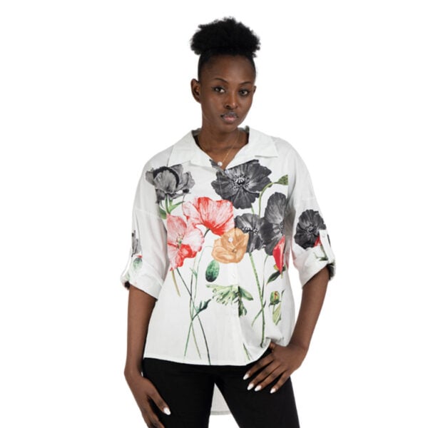 Giant flower print hi-lo top 