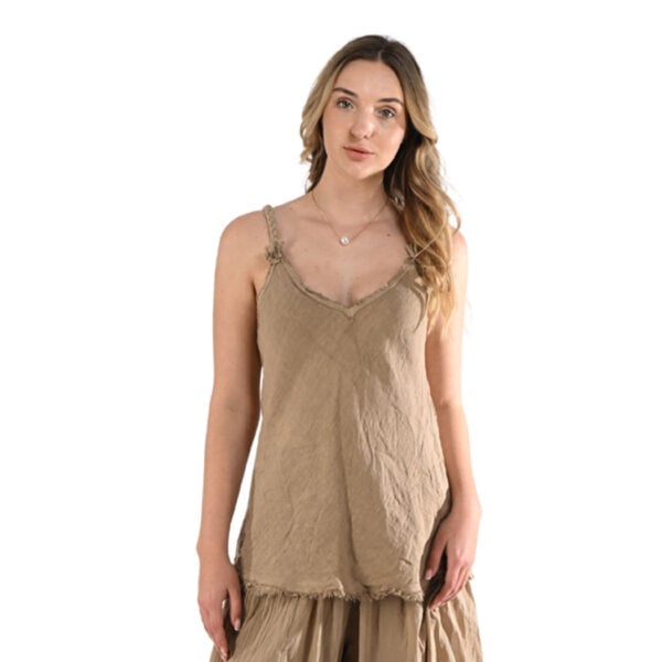 100% Linen frayed edge braided strap cami