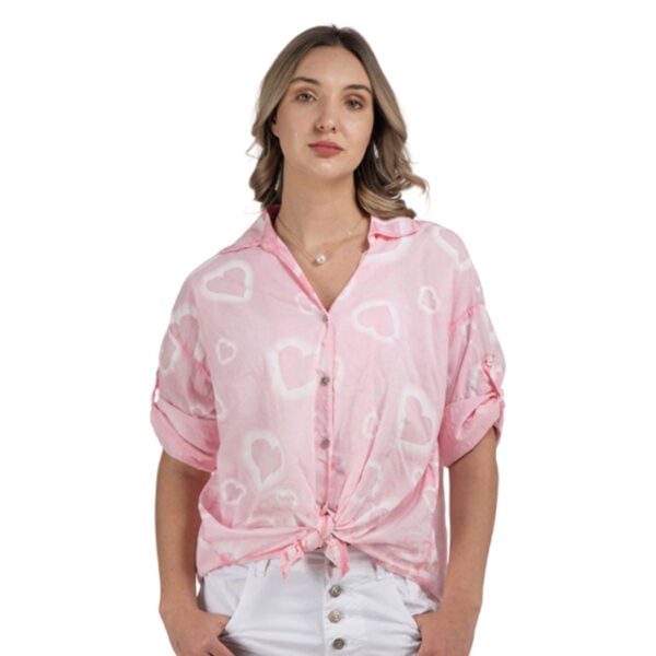 Hi-lo multi heart print shirt