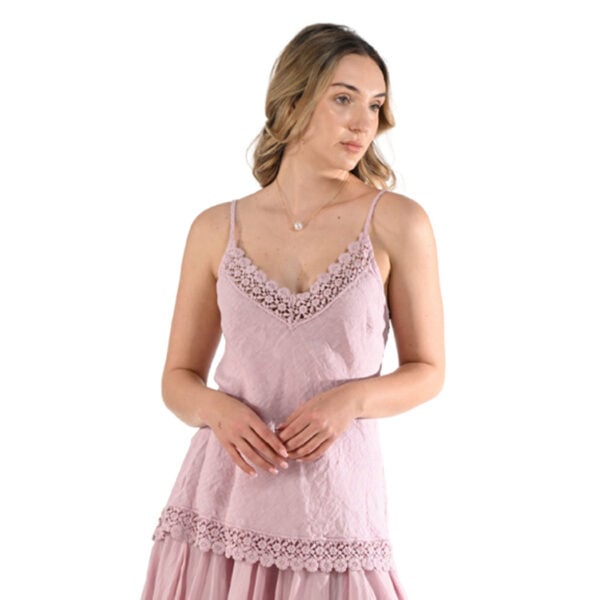 100% Linen embroidered border cami