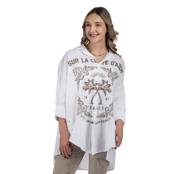 100% Linen palm print vintage shirt