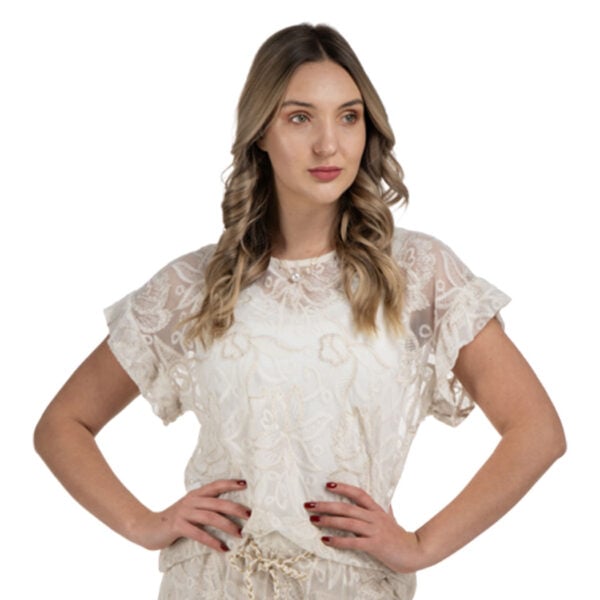 Embroidered mesh top