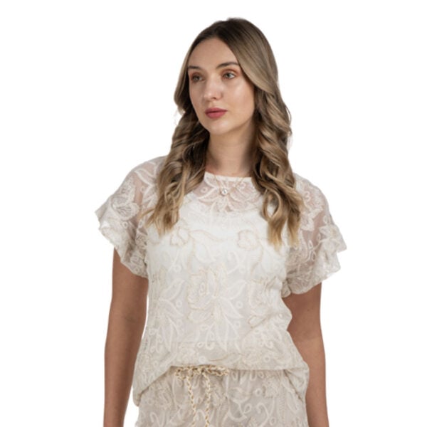 Embroidered mesh top