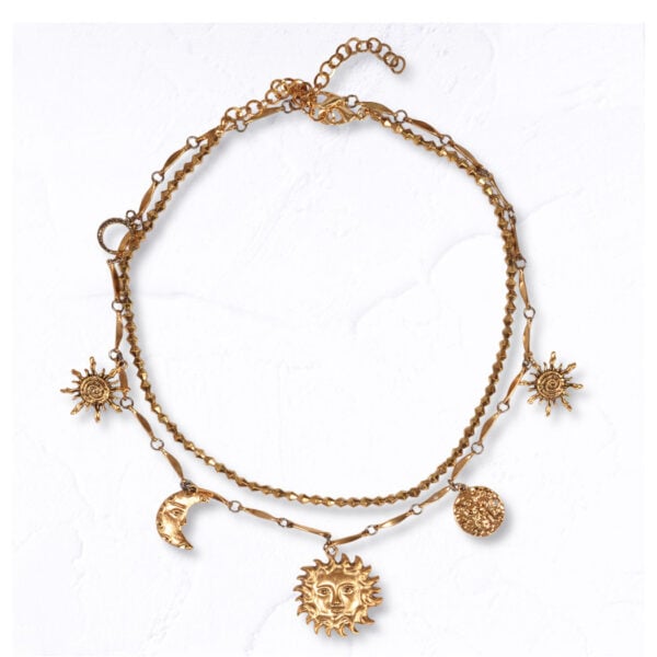 Sun moon charm choker necklace