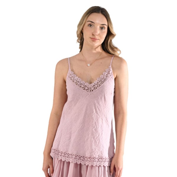100% Linen embroidered border cami