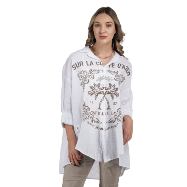 100% Linen palm print vintage shirt