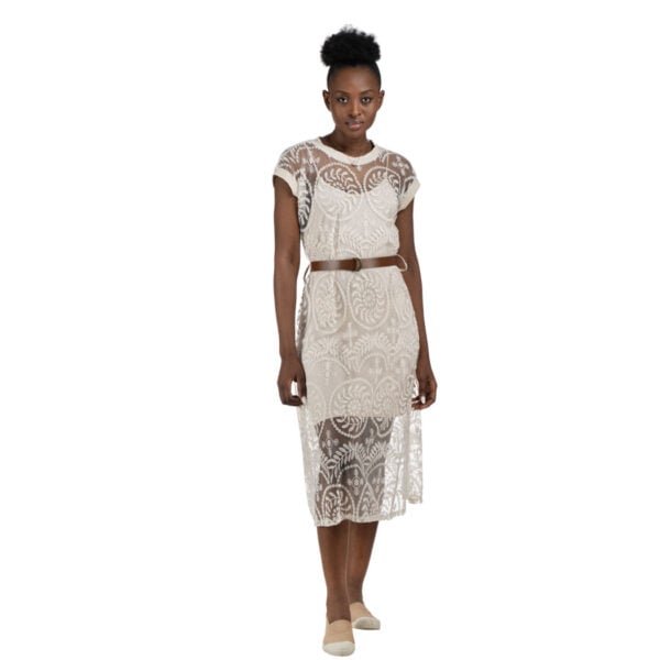 Embroidered belted dress