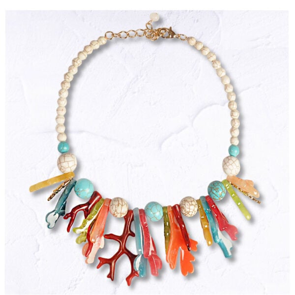 Beaded resin ball coral necklace