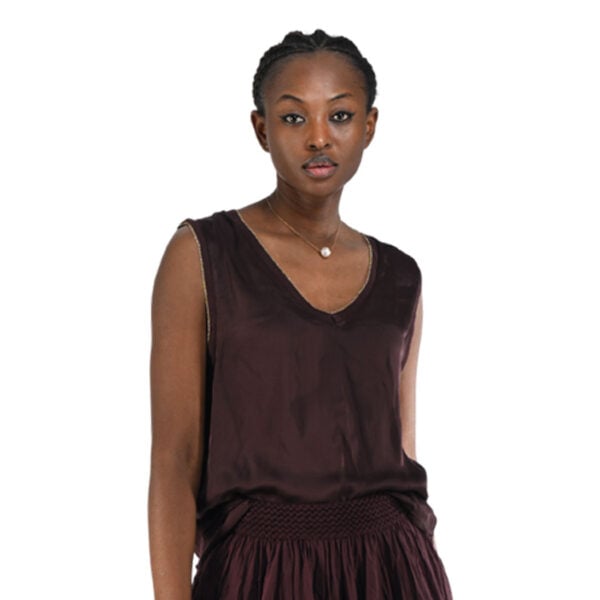 Lurex trim silky tank top
