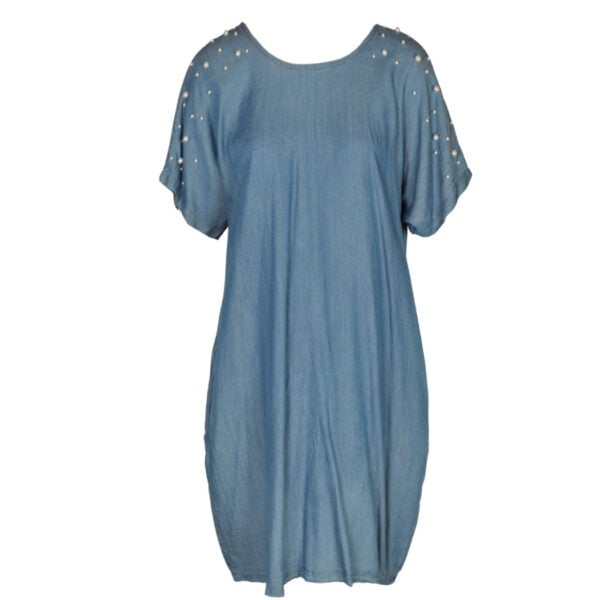 Pearl trim denim dress