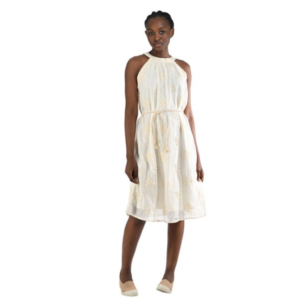 Embroidered anglaise belted dress