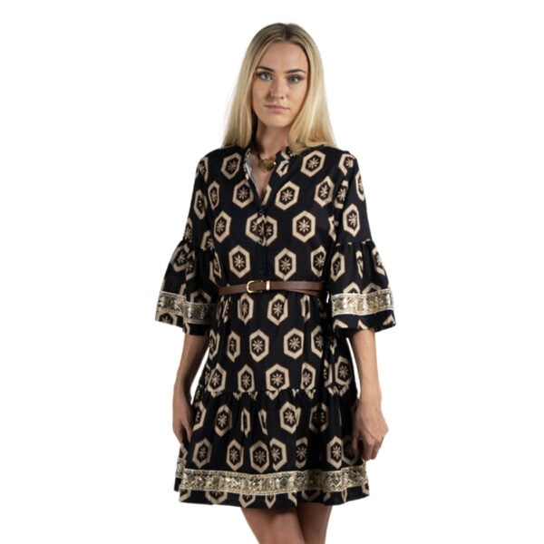 Braided trim belted mini dress