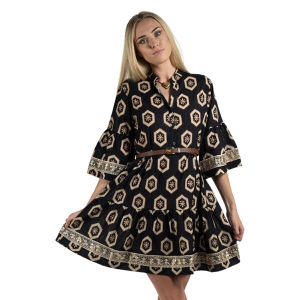 Braided trim belted mini dress