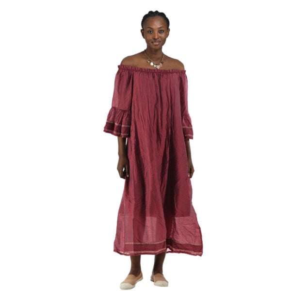 Elastic neckline bell sleeve maxi dress Elastic neckline bell sleeve maxi dress