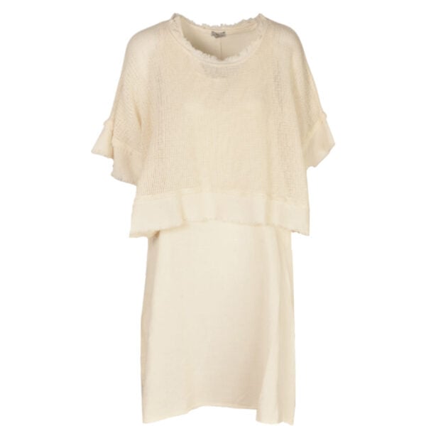 Double layer crochet linen midi dress