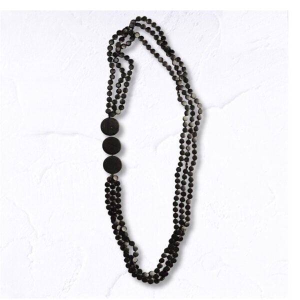 Mini wooden disc multi string necklace