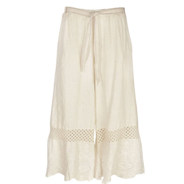 100% Linen crochet anglaise belted pants