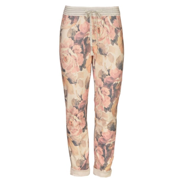 Lurex waistband reversible floral pants