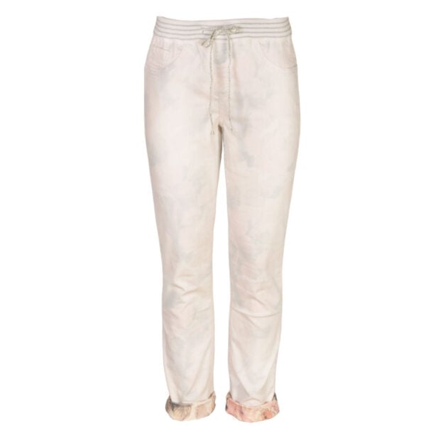 Lurex waistband reversible floral pants