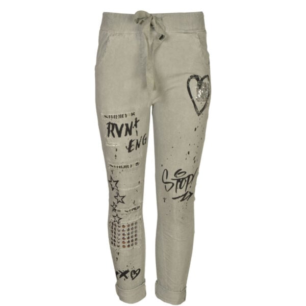 Sequin studded word print pants